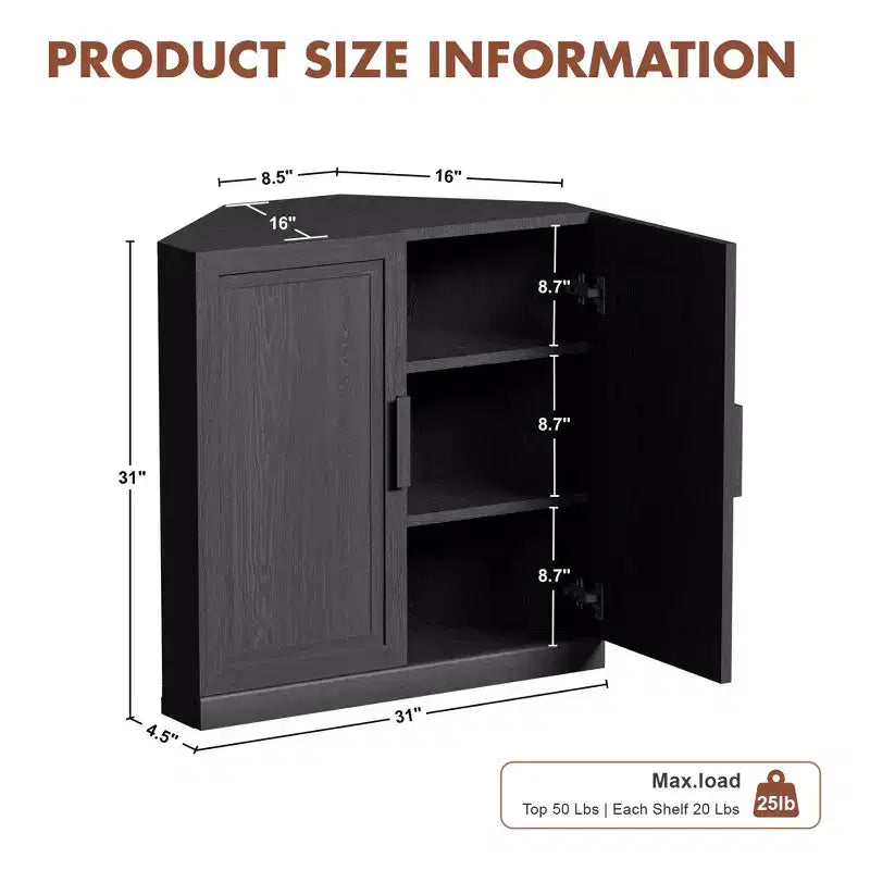 Meuble d’angle Dovelina avec étagères réglables, buffet, meuble à vin et meuble de cuisine et de salle à manger avec portes en bois - 31 po H x 31 po L, 36 po H x 31 po L