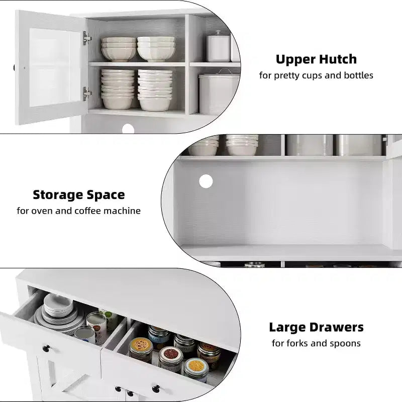 Dispensa da cucina con supporto per microonde, credenza a giorno con buffet e ripiani regolabili, per cucina e sala da pranzo