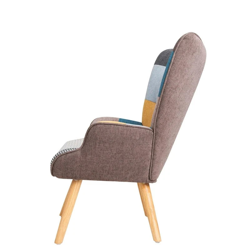 Fauteuil d’appoint avec pouf, ensemble fauteuil et pouf pour le salon, fauteuil d’appoint confortable avec accoudoirs pour la chambre, revêtement en tissu à motifs créatifs