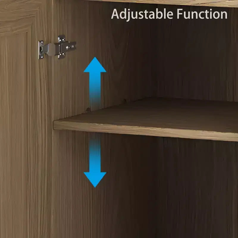 Armoire décorative haute de 62 po à porte en cannage noir, effet grain de bois, avec 12 étagères