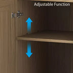Armoire décorative haute de 62 po à porte en cannage noir, effet grain de bois, avec 12 étagères