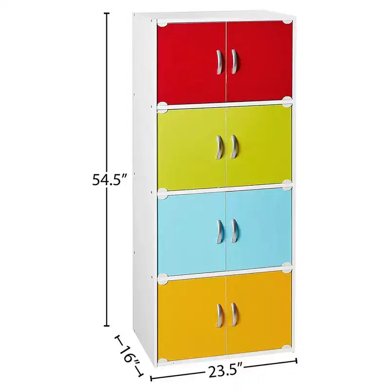 Bibliothèque-armoire de rangement polyvalente fermée Hodedah HID44, robuste, à 8 portes, à poser au sol, pour la maison et le bureau, finition bois de hêtre