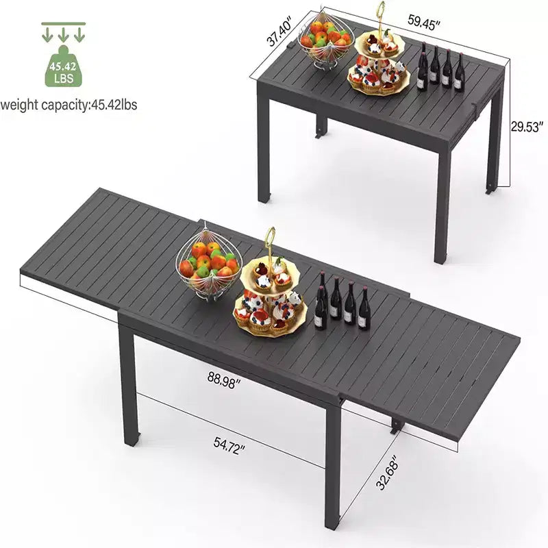 Table à manger Okak en aluminium, extensible, pour patio, salle à manger et cuisine