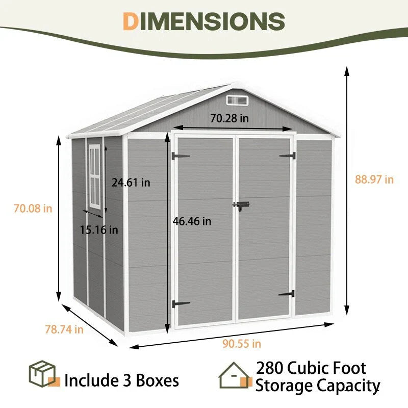 Abri de rangement extérieur en plastique et résine tout temps avec plancher, remise à outils Spire, 6 pi x 4 pi/6 pi x 8 pi/8 pi x 6 pi/8 pi x 10 pi