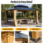 EROMMY Hardtop Gazebo,Outdoor Pergola with Double Roof & Netting & Curtains,Heavy Duty Canopy for Patio, Backyard, Pool party