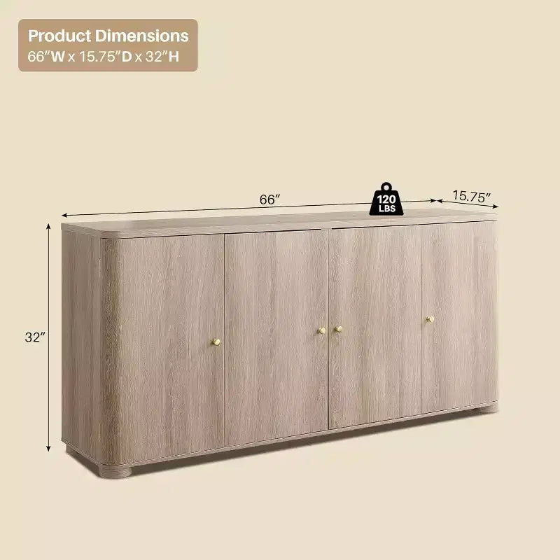 Credenza da cucina con 4 ante e ripiani, grande credenza moderna, mobile contenitore da 66 pollici per angolo caffè