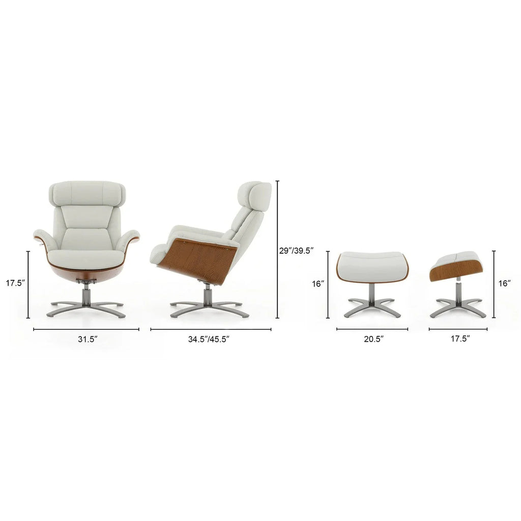 Fauteuil inclinable Jovan 31,5 en cuir véritable avec pouf