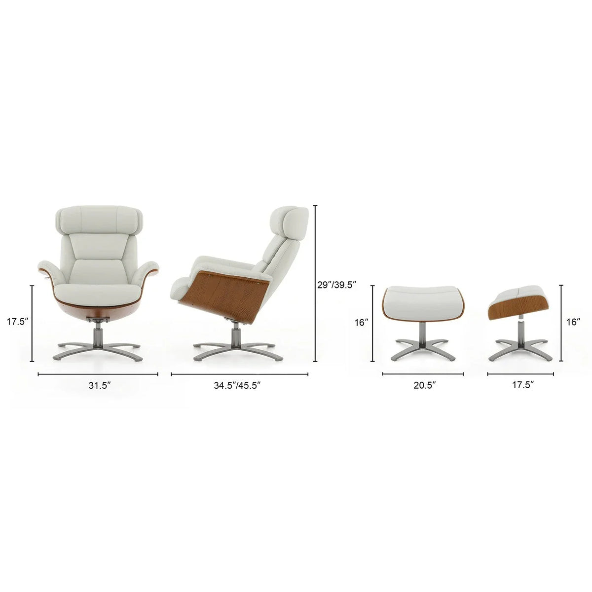 Fauteuil inclinable Jovan 31,5 en cuir véritable avec pouf