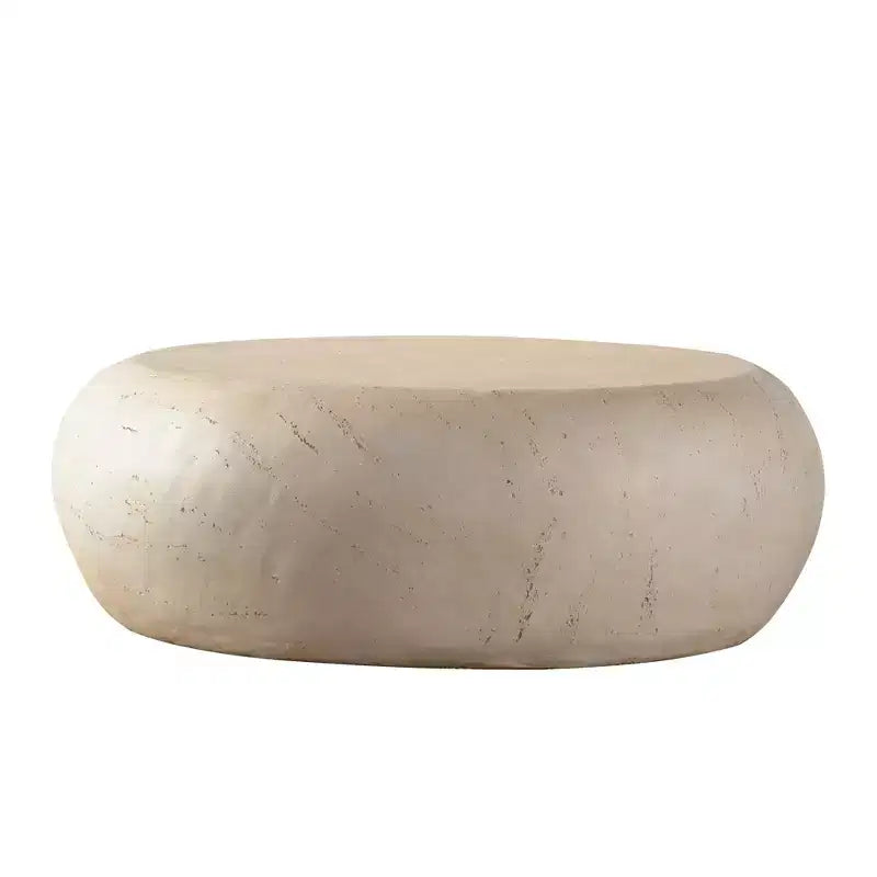 Table basse ronde en MgO avec finition imitation pierre pour salons modernes du milieu du siècle