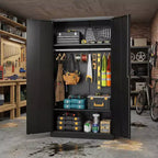 Armoire de 72 po avec serrure, armoires de rangement de garage en métal noir avec étagères réglables et tringle, meuble de rangement en métal pour la maison ou la chambre