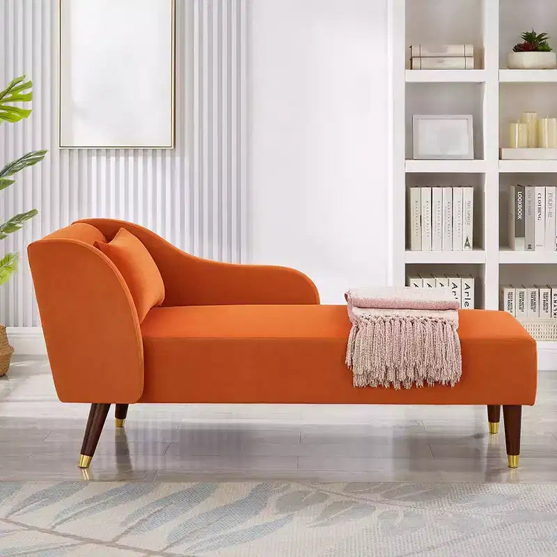 Chaise longue moderna in velluto, con bracciolo imbottito e bracciolo curvo, divano letto per camera da letto, ufficio o soggiorno