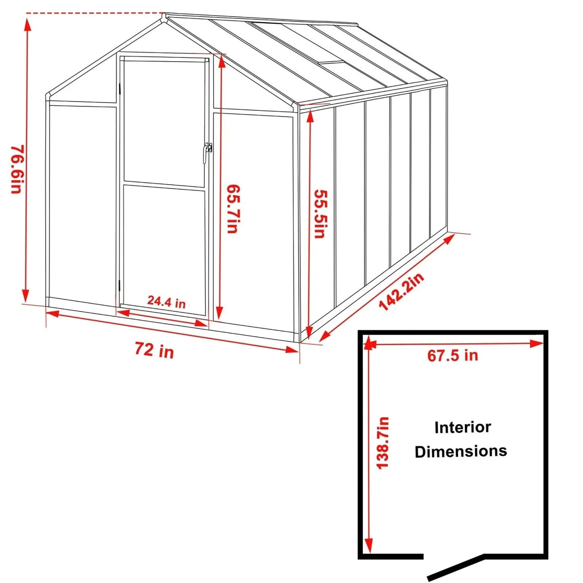 VEIKOUS begehbares Gewächshaus-Set aus Aluminium mit verstellbarem Dachfenster und abschließbarer Tür, grau