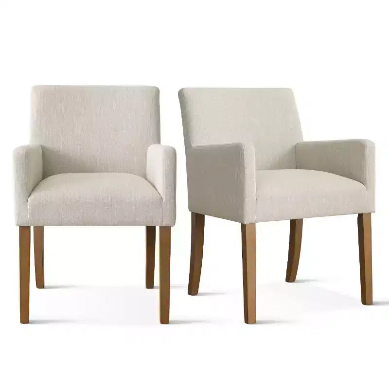 Ensemble de 6 chaises de salle à manger rembourrées avec accoudoirs, fauteuils modernes en lin avec pieds en bois, chaises d’appoint pour salle à manger et salon - Panipeachy