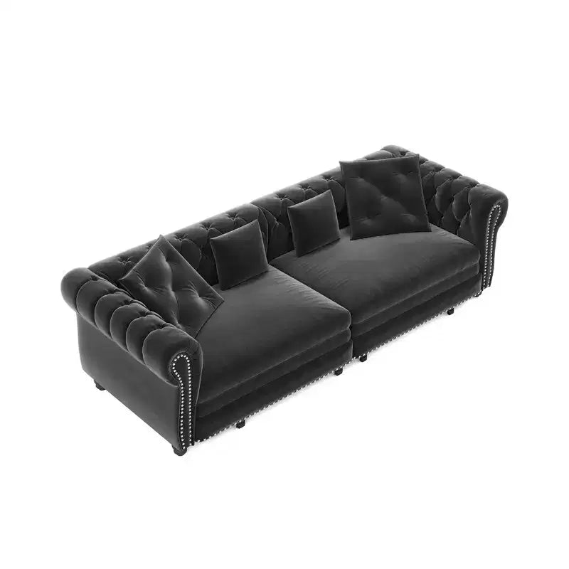 Canapé-lit escamotable et convertible Whisen en velours, format très grand lit, 3-en-1, avec ottoman amovible et design capitonné