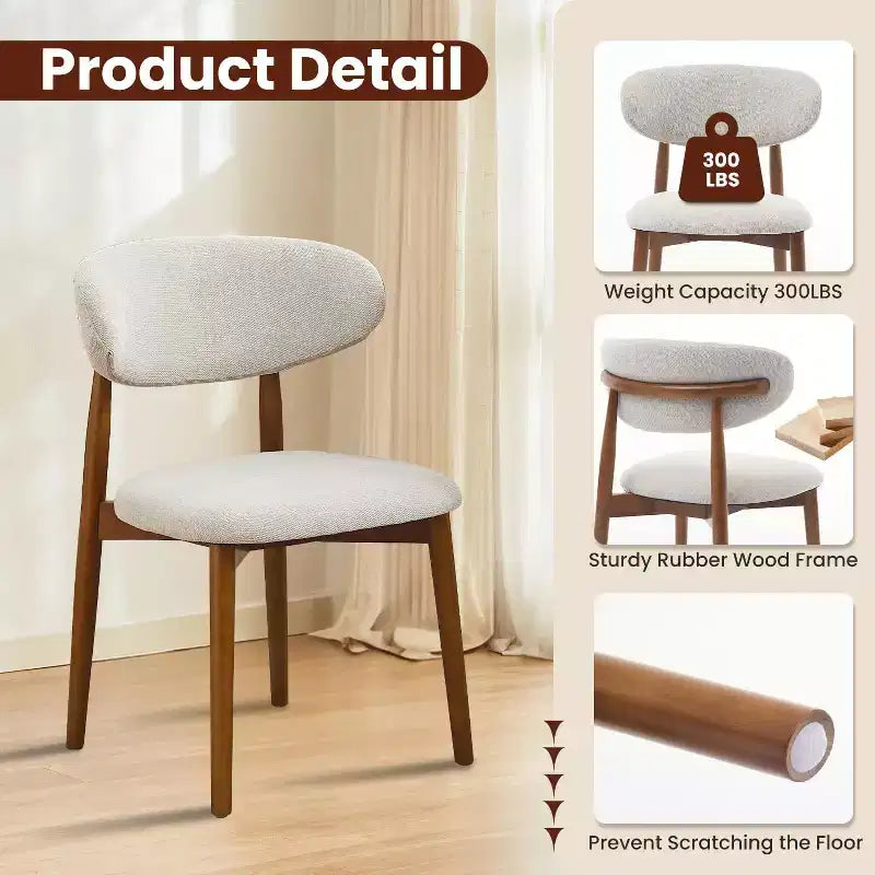Ensemble de 4 chaises de salle à manger, chaises rembourrées modernes du milieu du siècle, chaises de cuisine style ferme avec assise en tissu rembourrée et pieds en bois, beige