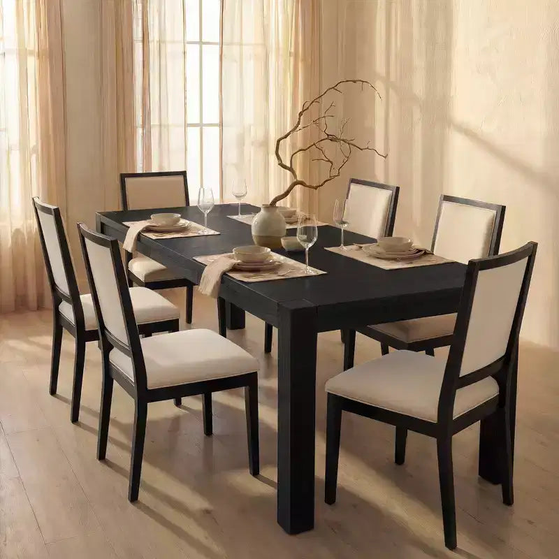 Set da pranzo moderno - tavolo da 80 + 6 sedie imbottite, struttura in legno massello, portata del tavolo di 400 lb, facile da montare