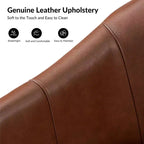 Fauteuil tonneau pivotant Pocono de style transitionnel en cuir véritable avec piètement en bois massif, ensemble de 2, Artful Living Design