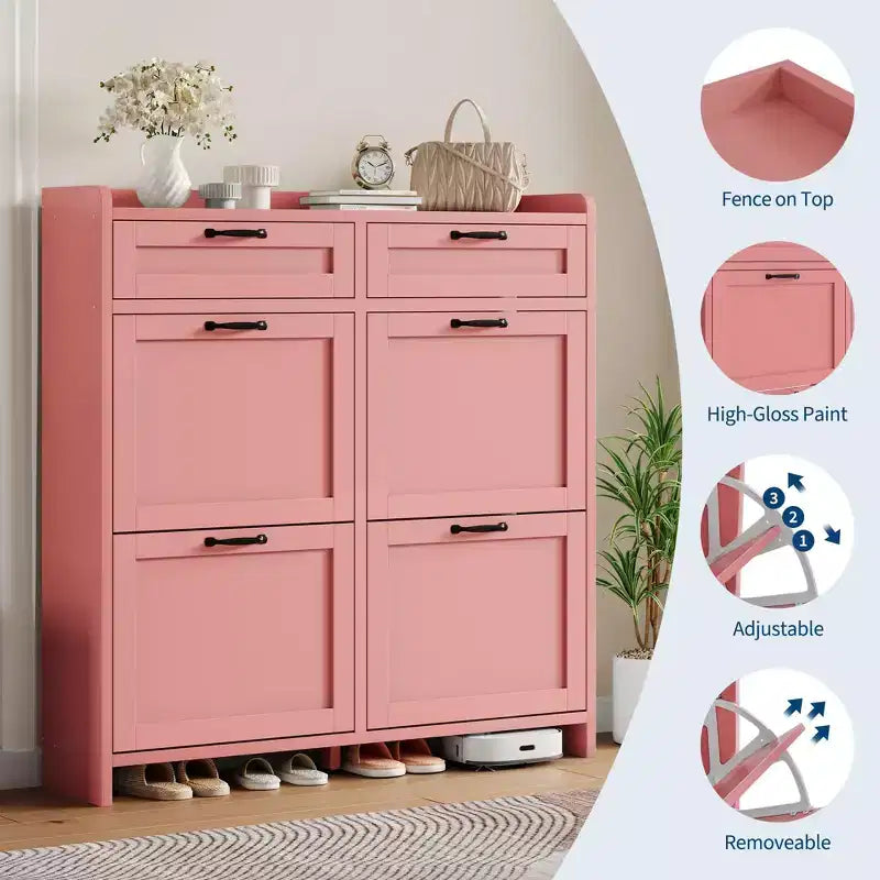 Scarpiera con 4 cassetti a ribalta e 2 cassetti superiori, mobile portascarpe in legno con ripiano regolabile, mobili portascarpe indipendenti