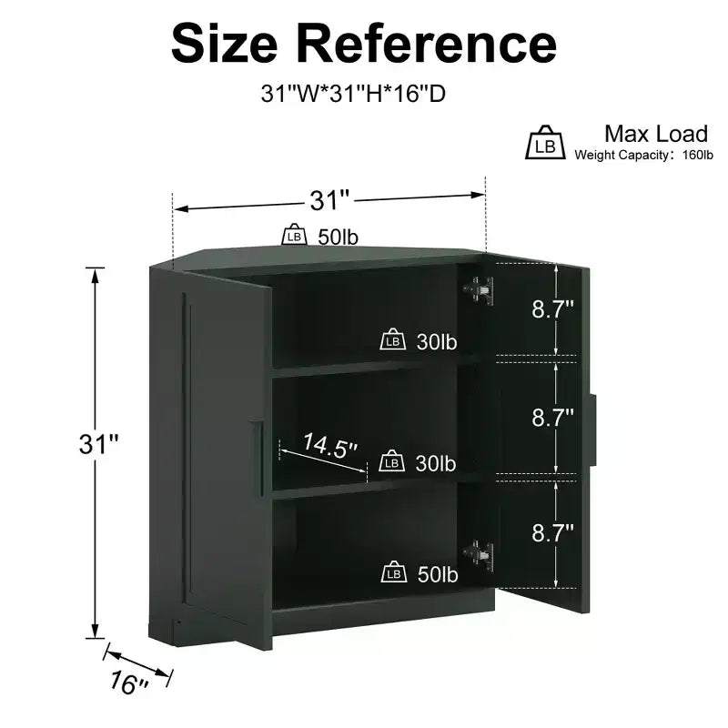 Meuble d’angle Dovelina avec étagères réglables, buffet, meuble à vin et meuble de cuisine et de salle à manger avec portes en bois - 31 po H x 31 po L, 36 po H x 31 po L