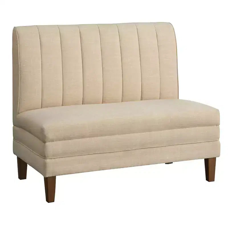 Set da pranzo Lifestorey Kerrington da 4 pezzi con banquette con schienale trapuntato, noce/crema: tessuto effetto lino, tavolo con base a piedistallo