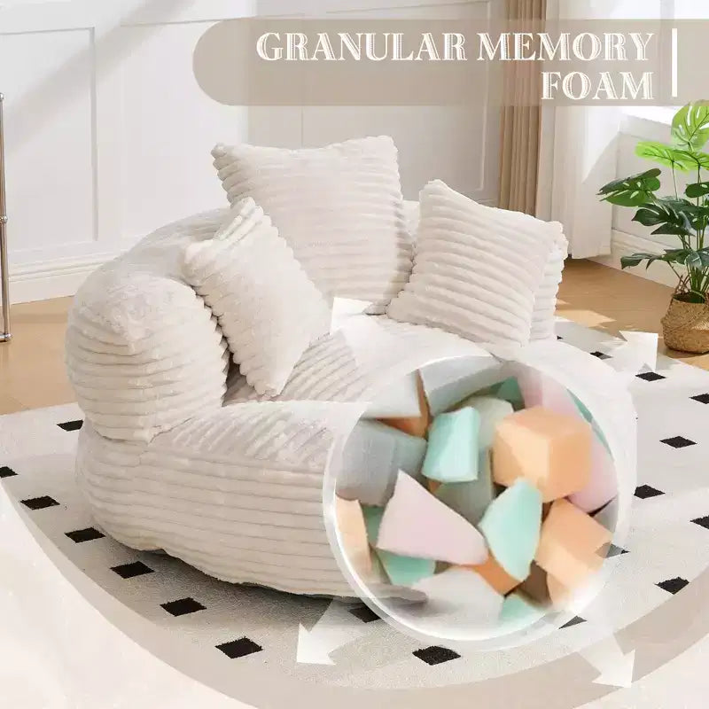 Sitzsack-Sofa für Erwachsene und Kinder, übergroßer Cord-Sitzsack mit 3 Kissen und Armlehne für Wohnzimmer oder Schlafzimmer