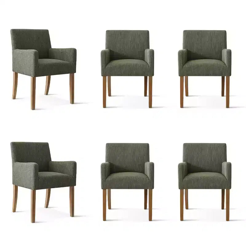 Ensemble de 6 chaises de salle à manger rembourrées avec accoudoirs, fauteuils modernes en lin avec pieds en bois, chaises d’appoint pour salle à manger et salon - Panipeachy