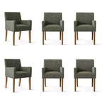 Ensemble de 6 chaises de salle à manger rembourrées avec accoudoirs, fauteuils modernes en lin avec pieds en bois, chaises d’appoint pour salle à manger et salon - Panipeachy
