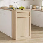 Poubelle inclinable en chêne naturel avec rangement et tiroir, meuble cache-poubelle, panier à linge pour cuisine, salle à manger et salon