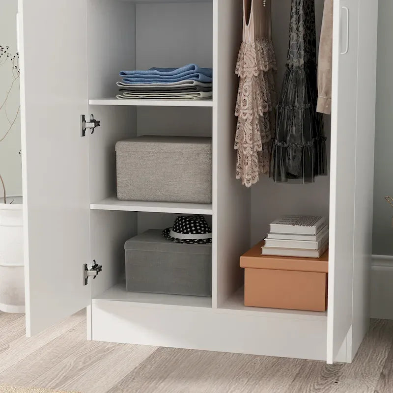 Armoire-penderie à 2 portes, armoire de chambre autoportante avec tringle