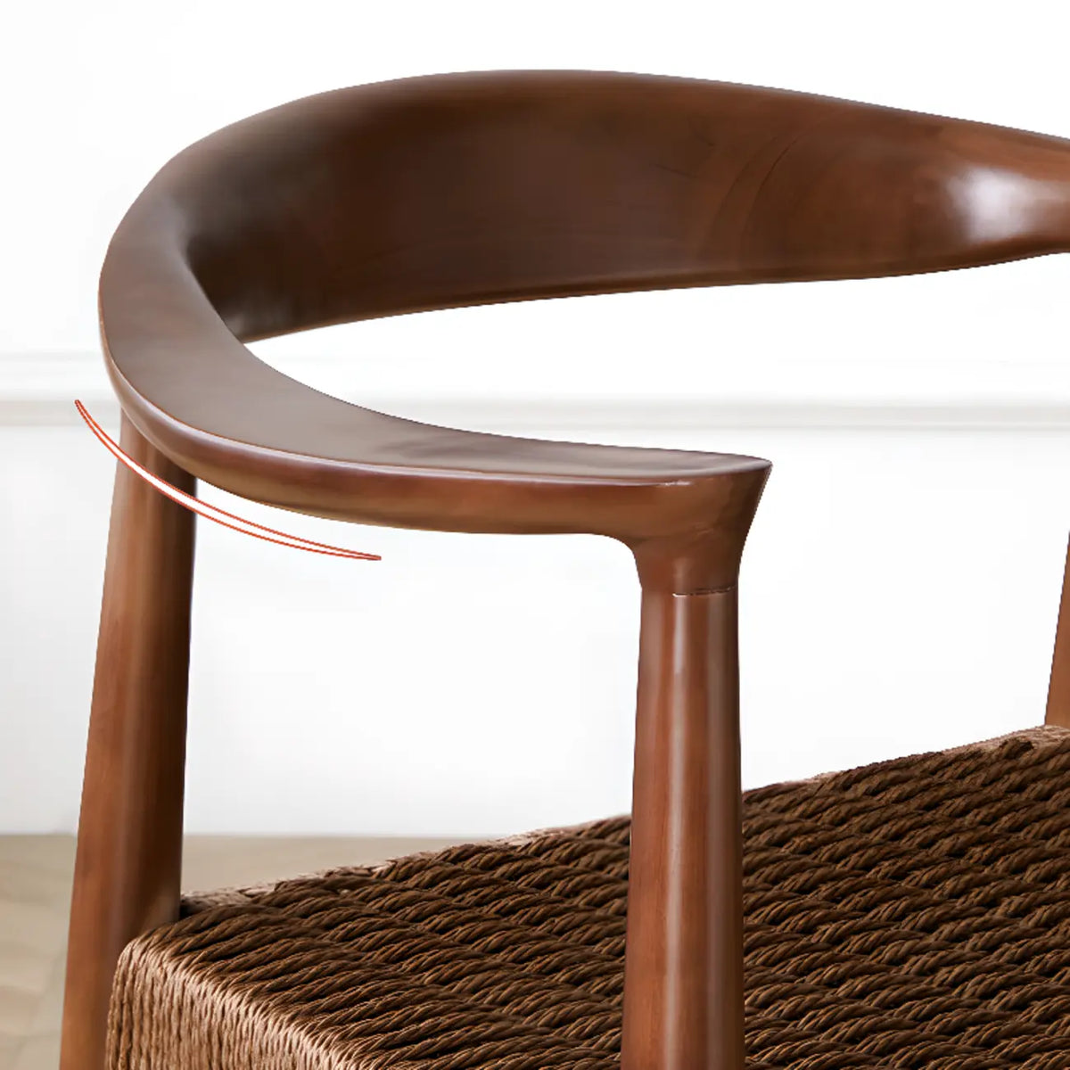 Sedia da pranzo scandinava in legno curvato con seduta intrecciata e braccioli