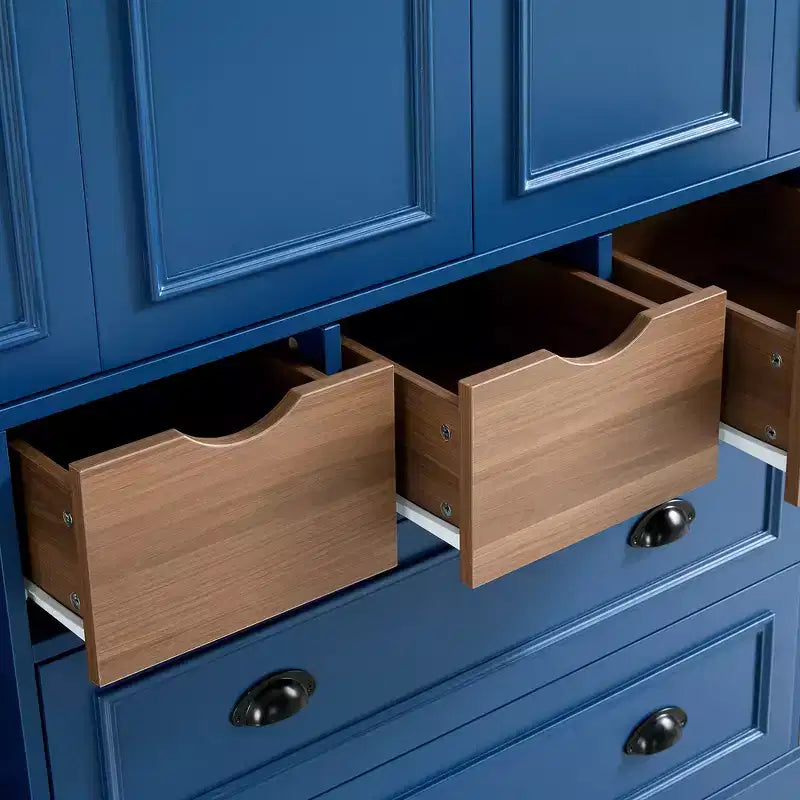 Armoire garde-manger indépendante Whisen de 71 po de hauteur, grand meuble de rangement pour salle à manger avec 4 portes pliantes, étagères et porte-bouteilles
