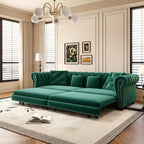 Canapé-lit escamotable et convertible Whisen en velours, format très grand lit, 3-en-1, avec ottoman amovible et design capitonné