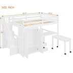 Letto a soppalco matrimoniale con scale, libreria, scrivania e guardaroba, mobile multifunzionale salvaspazio per bambini e ragazzi - bianco