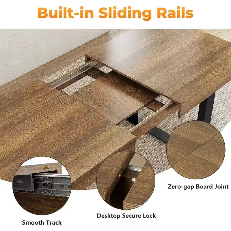 Table à manger extensible Zevemomo de 63 à 78,7 pouces, table de cuisine rectangulaire pour 6 à 10 personnes avec rail métallique et pieds coniques en U pour salle à manger ou bureau - Marron