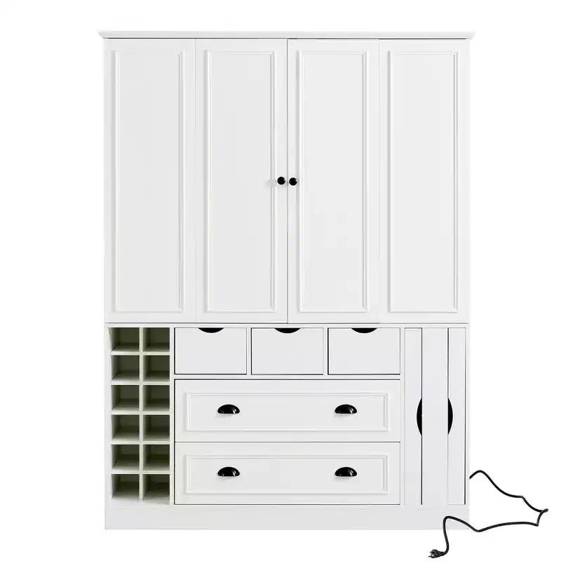 Armoire garde-manger indépendante Whisen de 71 po de hauteur, grand meuble de rangement pour salle à manger avec 4 portes pliantes, étagères et porte-bouteilles