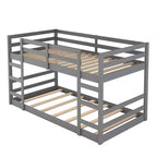 Low Bunk Bed , Wooden Floor Bunk Bed with Ladder, Bunk Bed with Full Guardrails
