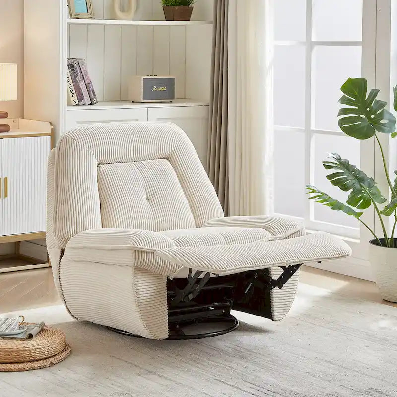 Drehbarer Cord-Sessel mit Gleitfunktion und Liegefunktion, Fußstütze für das Wohnzimmer