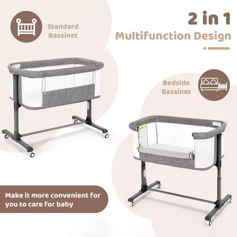 Baby Bassinet with Wheels ??Beige / Gray / Pink, Bedside Sleeper, for 1 Baby