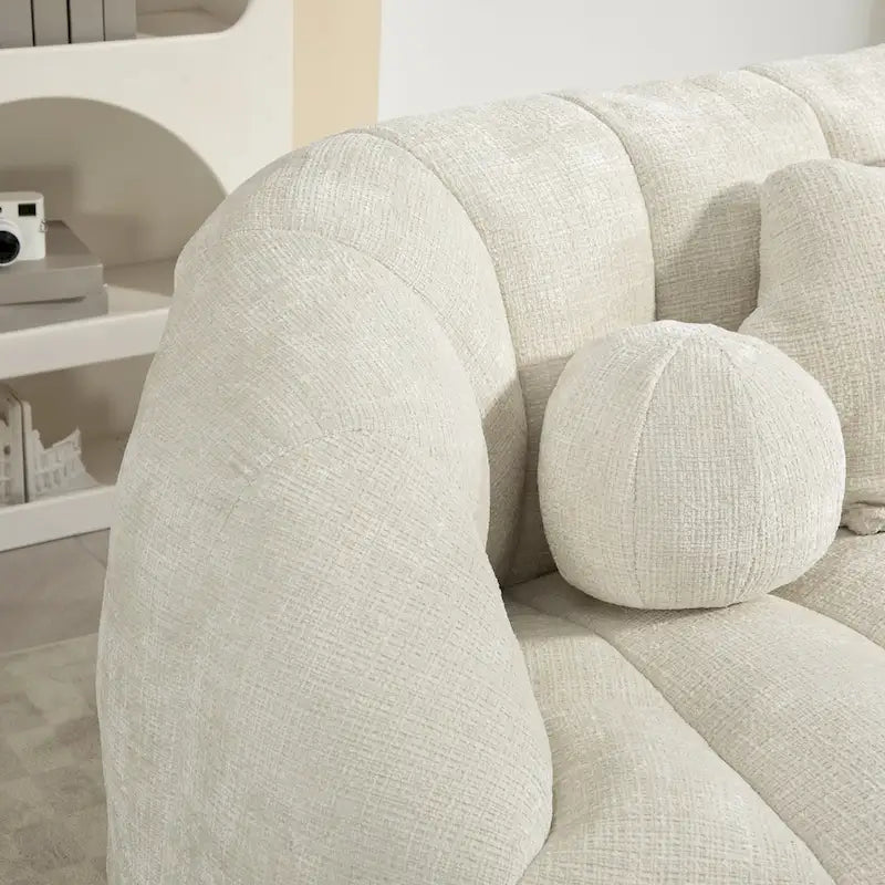 Fauteuil lounge blanc de 63,78 po, revêtu de chenille avec mousse haute densité