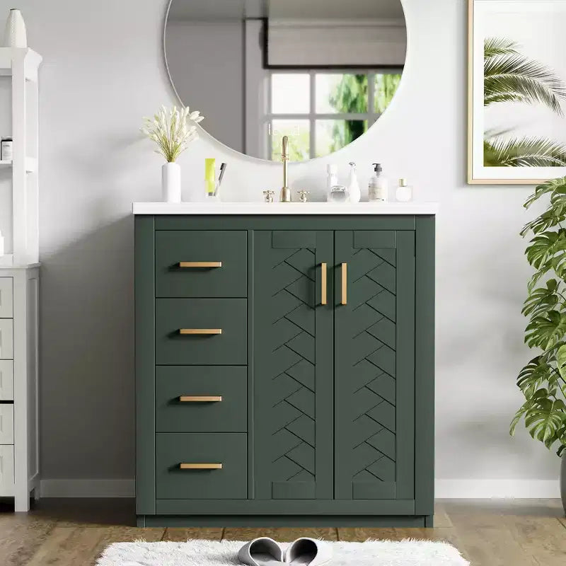 Meuble-lavabo de salle de bains simple de 30 pouces avec meuble et 3 tiroirs ??Noir / Bleu / Vert / Indigo / Blanc