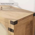 Meuble TV de style bohème de 65 pouces avec porte en rotin – meuble de divertissement en bois avec deux armoires et des étagères réglables, idéal pour les salons