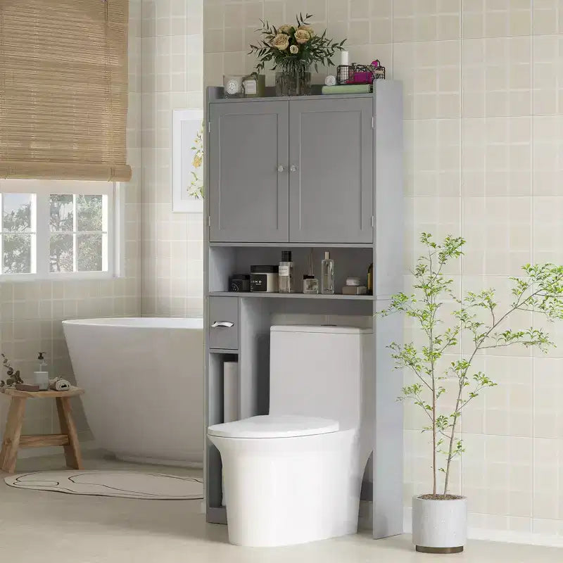 Mobile contenitore HOMCOM sopra il WC, organizer moderno per bagno sopra il WC con 2 ante, porta carta igienica e struttura indipendente salvaspazio