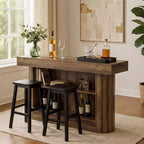 Table de bar Lantine, meuble de bar en bois de 63 po avec repose-pieds en métal, table de pub avec étagères de rangement pour salon, bistrot ou salle à manger (marron)