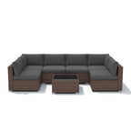 Ensemble de canapé modulaire d’extérieur rembourré en osier et acier, 7 pièces