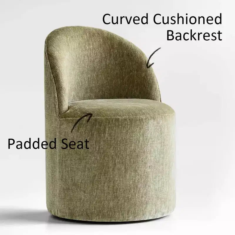 Ensemble de table à manger moderne pour 6 personnes, table ronde à piètement central, fauteuils tonneau pivotants à roulettes, chenille texturée - Panipeachy