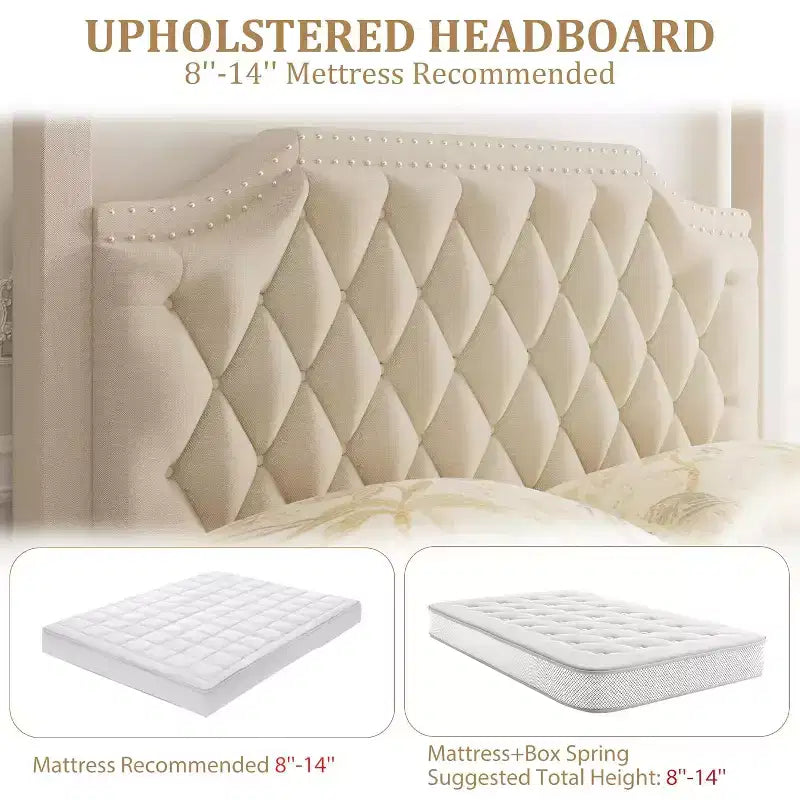 Cadre de lit à baldaquin Queen Size avec poteaux et supports d’angle à 4 coins, lattes en bois massif, sans sommier requis, silencieux