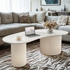 Table basse ovale blanche standard minimaliste avec 2 tiroirs