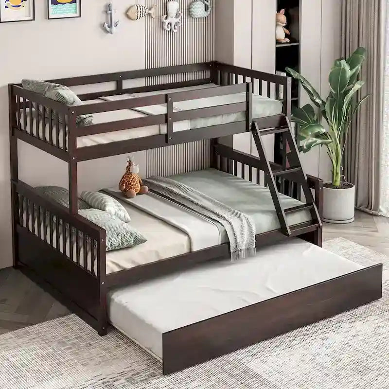 Letto a castello Gymax con letto singolo sopra un letto matrimoniale, estraibile singolo e piattaforma convertibile