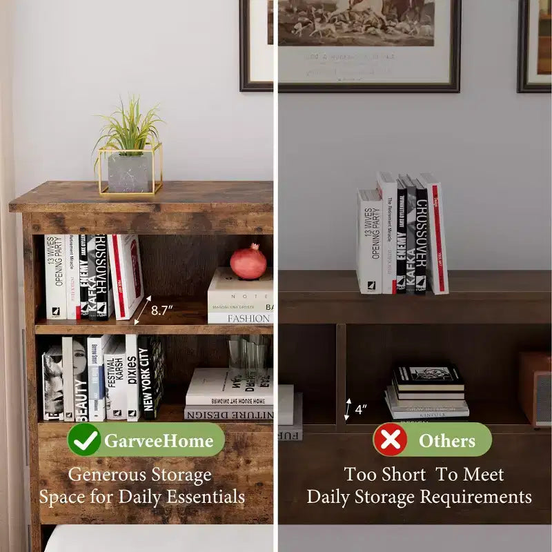 Eenpersoonsbedframe met opberghoofdbord, houten bedframe met 4 laden, boekenkast voor opbergruimte en kingsize platformbed met stevige metalen ondersteuning