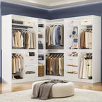 Ensemble Besiost de 3 éléments pour dressing d’angle avec étagères en colonne et tiroirs, organisateur de dressing autoportant avec tringles